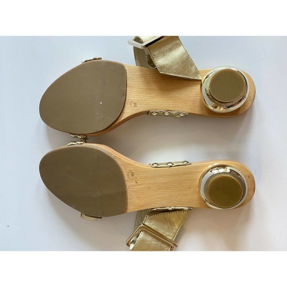 Womens Sandals KATE SPADE Gold Leather Wood Soles Size 8 Slip on Shoes - Picture 7 of 10